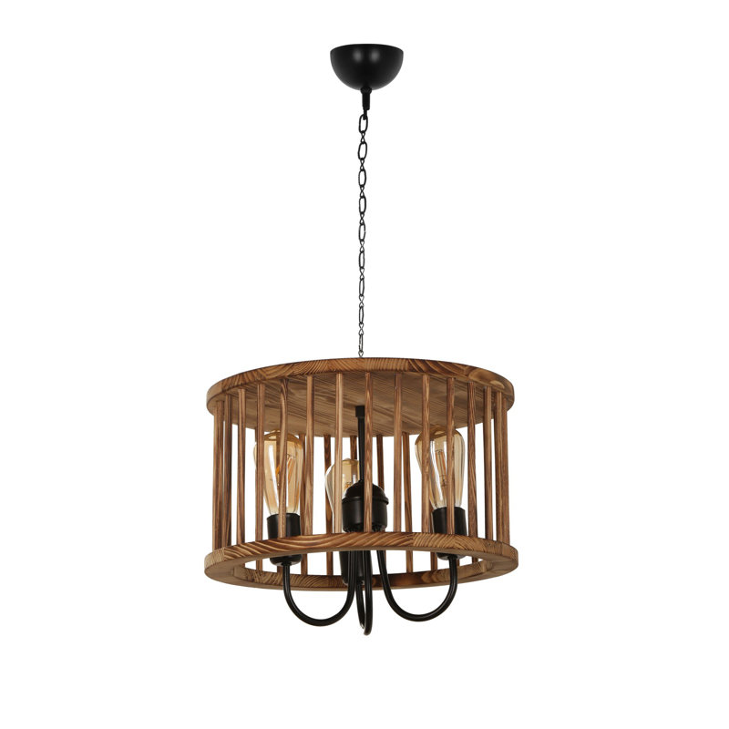 Lustre cylindrique à 3 lumières avec accents en fer forgé Anisa, Brun