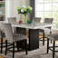 Elegant 7pc Genuine Marble Top Dining Set with 6 Light Grey Flannelette Upholstered Counter Height Chairs