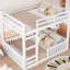 Lit superposé double blanc avec garde-corps, lattes en bois massif pour le soutien du matelas, grande capacité de poids, lit de style chambre à coucher, fabrication en pin, configuration familiale peu encombrante-130428237