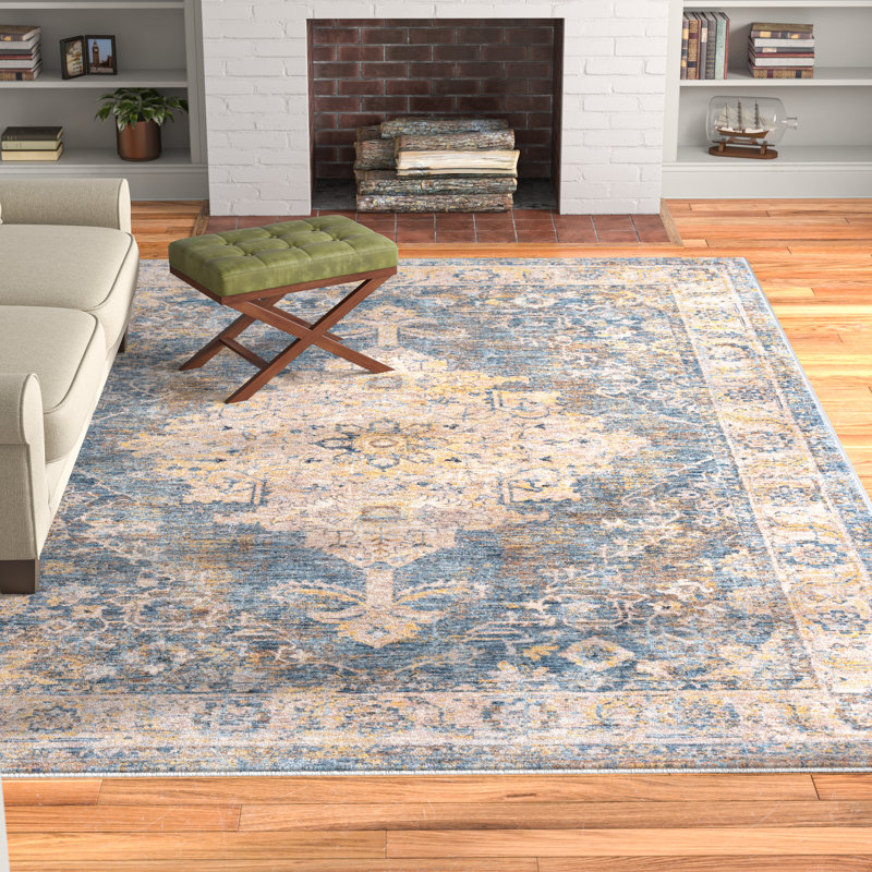 Tapis bleu / beige Allie, Tapis de couloir 2 pi 7 po x 7 pi 3 po