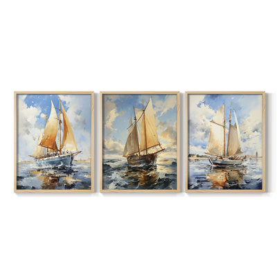 Série Sea and Shore Lxxi -Set de 3 estampes numériques giclées -Prêt à accrocher