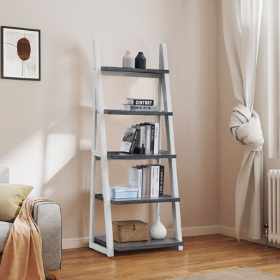 Étagères à 5 niveaux, bibliothèque, étagère de rangement, bibliothèque avec cadre en bois d'hévéa, tablette échelle pour salon, bureau à domicile, cuisine, chambre à coucher, appartement