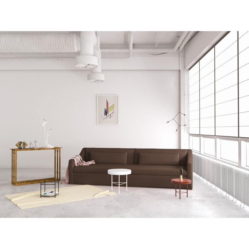 Crosby Slope Arm Sofa, 32.5" H x 108" W x 43" D, Dark Brown, Box Weave Linen Marzipan
