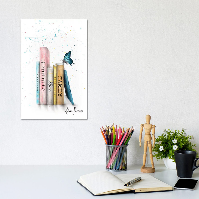 Books Of Her Journey by Ashvin Harrison - Print on Canvas, Wrapped Canvas, 20.32 cm H x 30.48 cm W