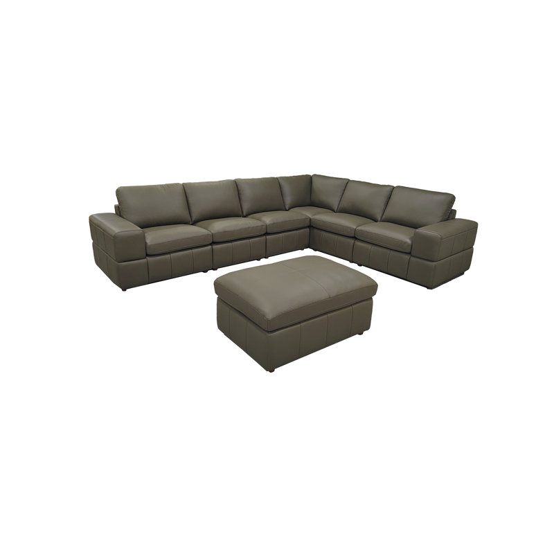 Sarenkhet Leather Match Large Seating Modular Sectional, 33" H x 131" W x 103" D, Olive Green Leather Match