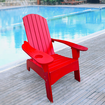 Chaise rouge confortable en bois massif avec fente pour parasol - polyvalente pour l'extérieur et l'intérieur, patio, porche, terrasse, jardin, bord de piscine, porche facile à assembler et intérieur