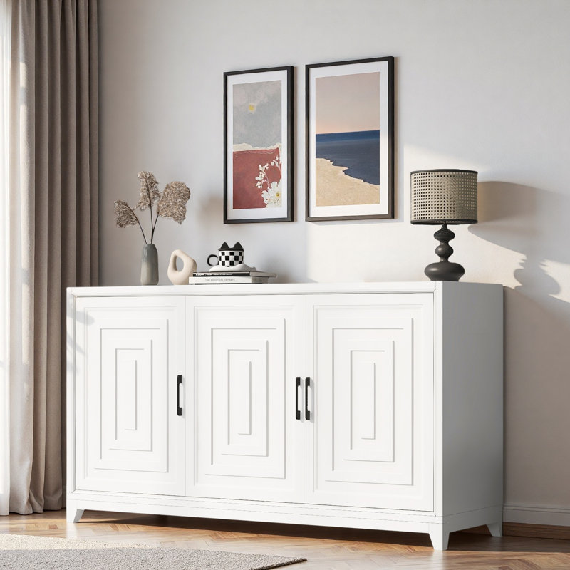 Buffet moderne à 3 portes avec 2 espaces de rangement spacieux et des pieds en bois