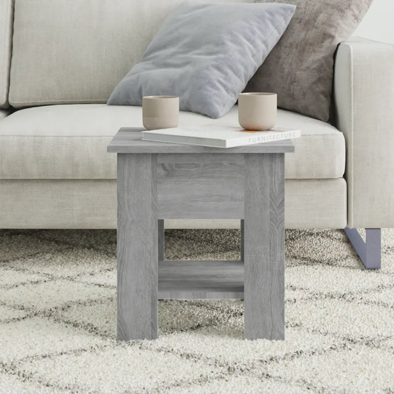 Table de bout en verre avec rangement, 15,7 po x 15,7 po x 16,5 po, Gris Sonoma