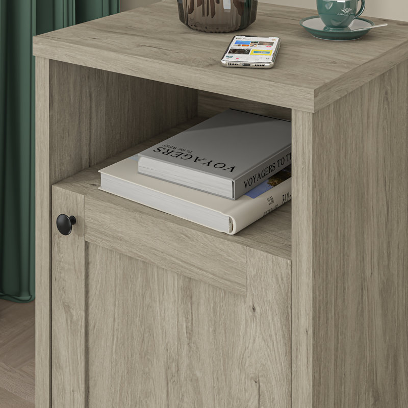 Ensemble de 2 tables de chevet blanches avec tables de chevet et tablettes de rangement blanches, Chêne gris