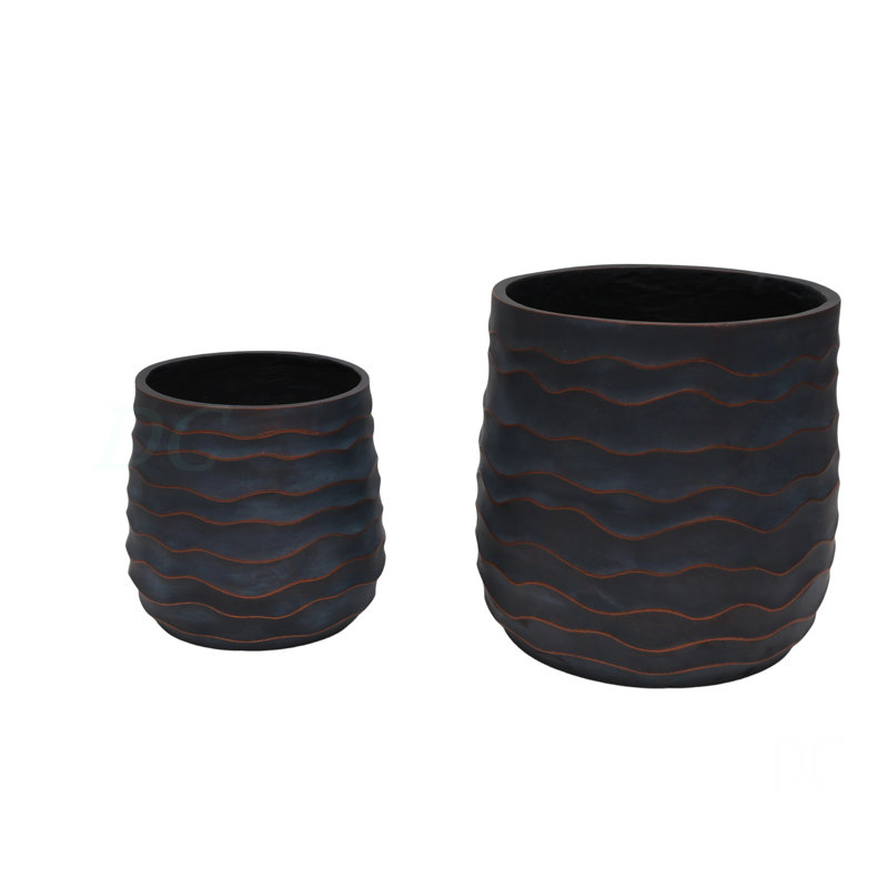 Large Round Planters Set Of 2 (16.14"X15.75" & 11.8" X11.42'') - Lightweight Magnesium Oxide Plant Pot With Texture -Concrete Planter Pots With Drainage Hole – Indoor & Outdoor Use