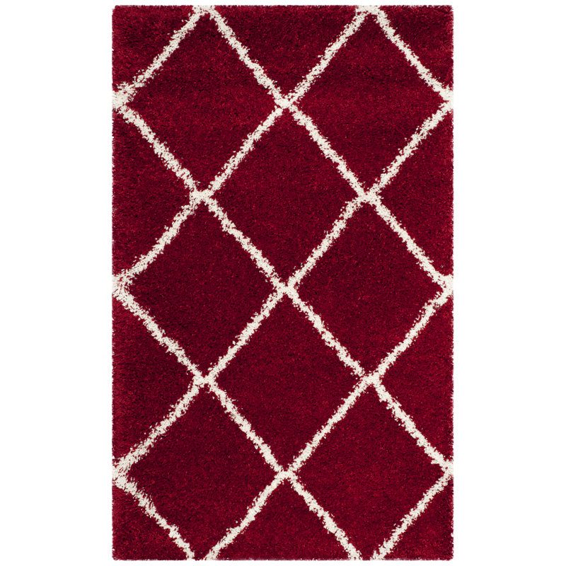 Tapis à poil long Humberto Hudson, Rectangulaire 2 pi x 3 pi, Rouge / ivoire