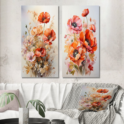 Poppies Bouquet Sunset Moment - Poppies, ensemble de 2 reproductions d'art sur toile