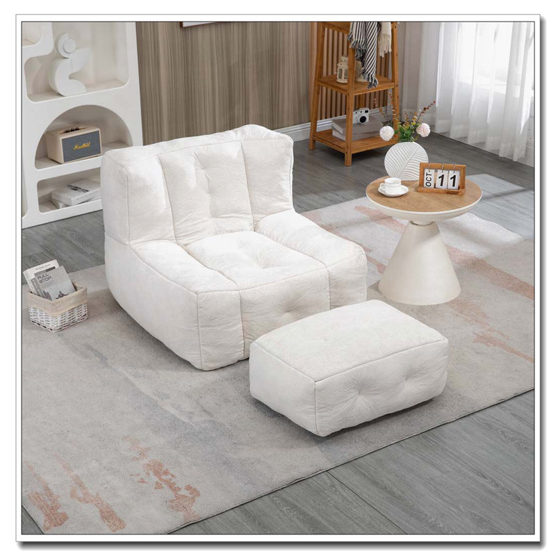 Fauteuil à billes rembourré avec repose-pieds, Blanc
