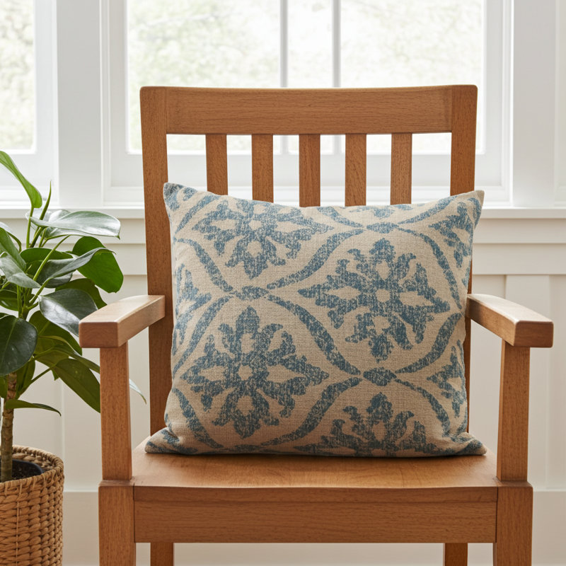 Flowers Linen Indoor/Outdoor Pillow Cover & Insert, 12" x 20", Beige, Red