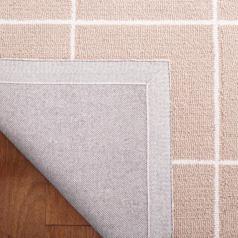 Beige and Ivory Geometric Wool Tufted Rug, 5' x 8'