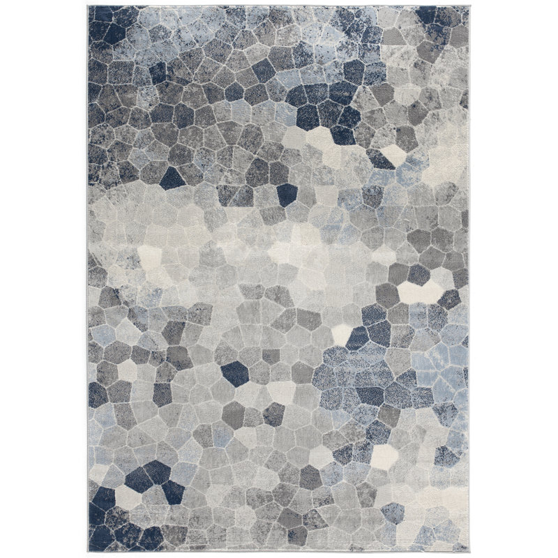 Tapis d'entrée avec tapis d'entrée en mosaïque bleu / beige 2 pi x 5 pi (2 pi 3 po x 5 pi 1 po) Branch Branch Joni