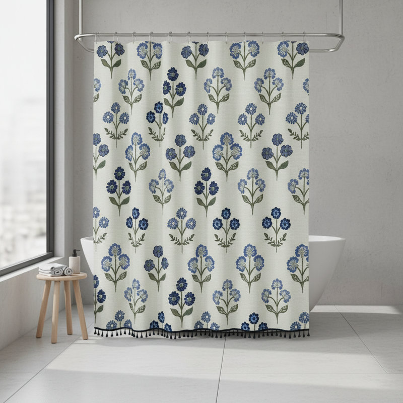 Rideau de douche Boho 72 x 72, Blanc / bleu / vert floral