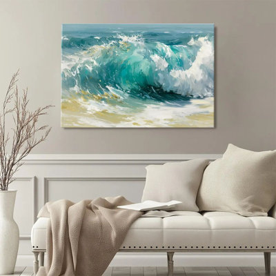Framed Wall Art For Living Room Modern Canvas Art Wall Decor Print Painting Prints Pictures Waves Surging, Ocean Waves, Impressionist Oil Painting Sty