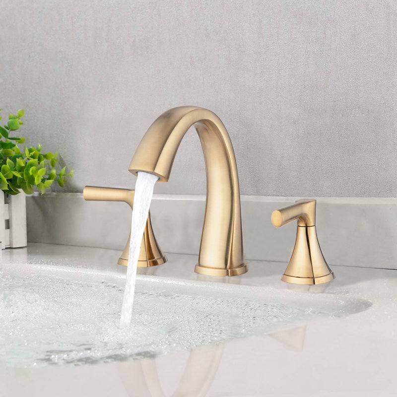 Widespread 2-handle Bathroom Faucet with Drain Assembly, Brushed Gold