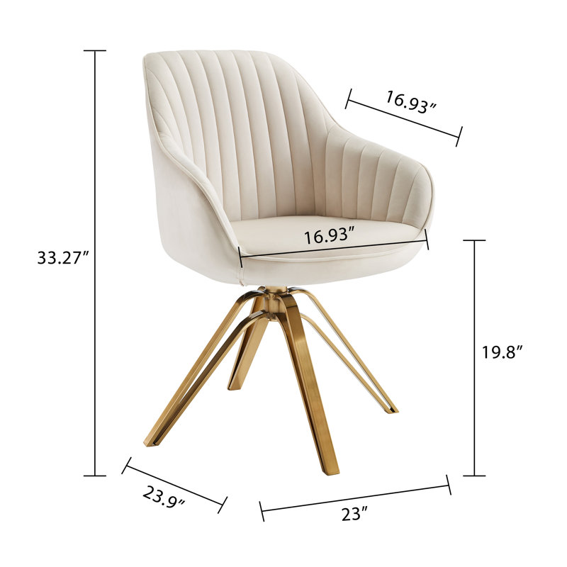 Brilliana Velvet Swivel Accent Chair, Off White Velvet, Golden