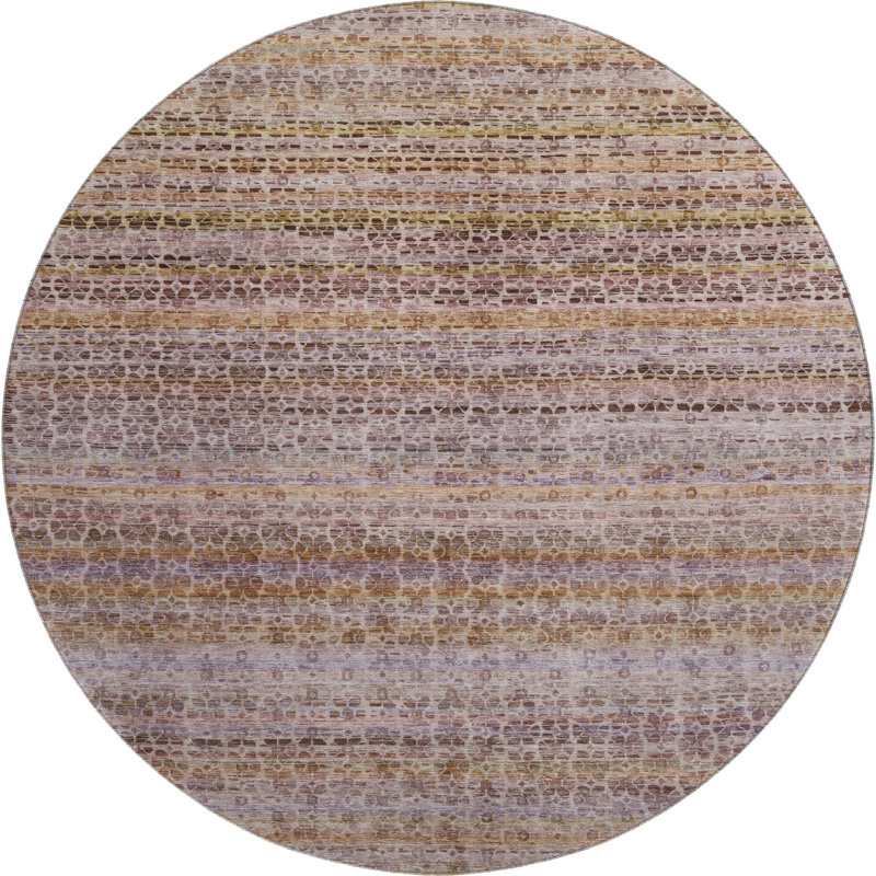 Premium Machine Washable Mayfield AMF2155 Striped Rug, Round 8' , Khaki