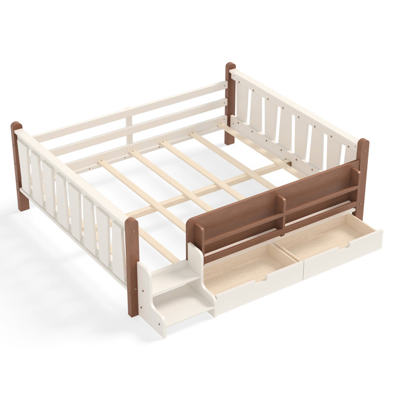 Space-saving Kids Floor Bed With Storage, Solid Wood Design For Home
