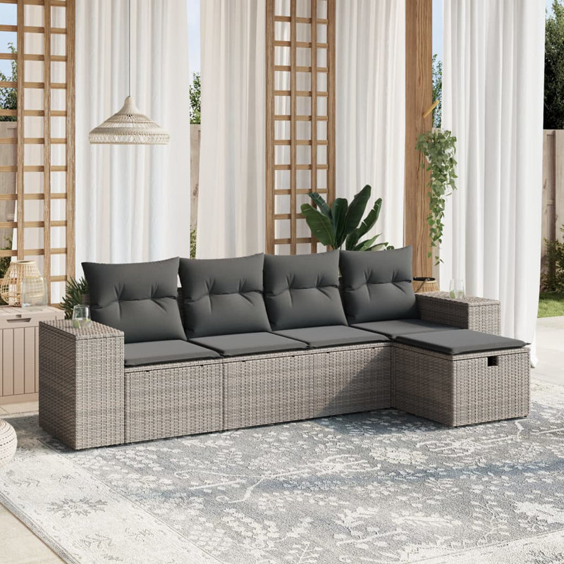 Ensemble de canapé de jardin Vidaxl en poly rotin gris, acier thermolaqué grand