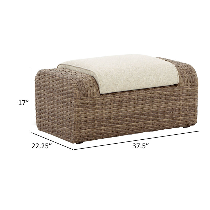 Beige Resin Wicker Outdoor Ottoman with Cushion