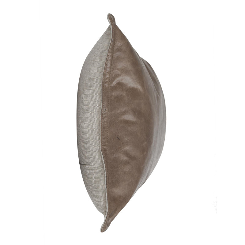 Kosas Home Cheyenne 100% Leather Throw Pillow, Taupe, 14" x 22", Rectangular