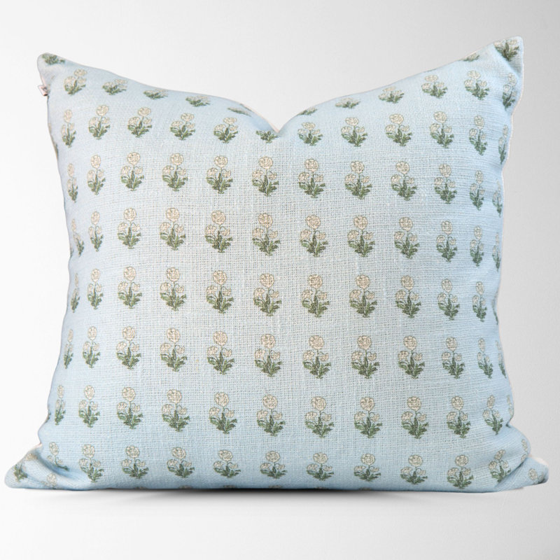  Cotton Throw Square Pillow Cover, Sky Blue Floral