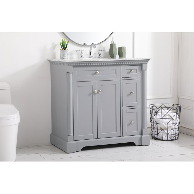 36'' Single Bathroom Vanity with Marble Top, Gray