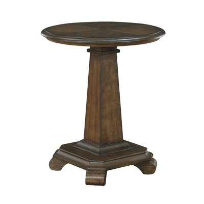 Classic Traditional Brown Finish Round Pedestal End Table
