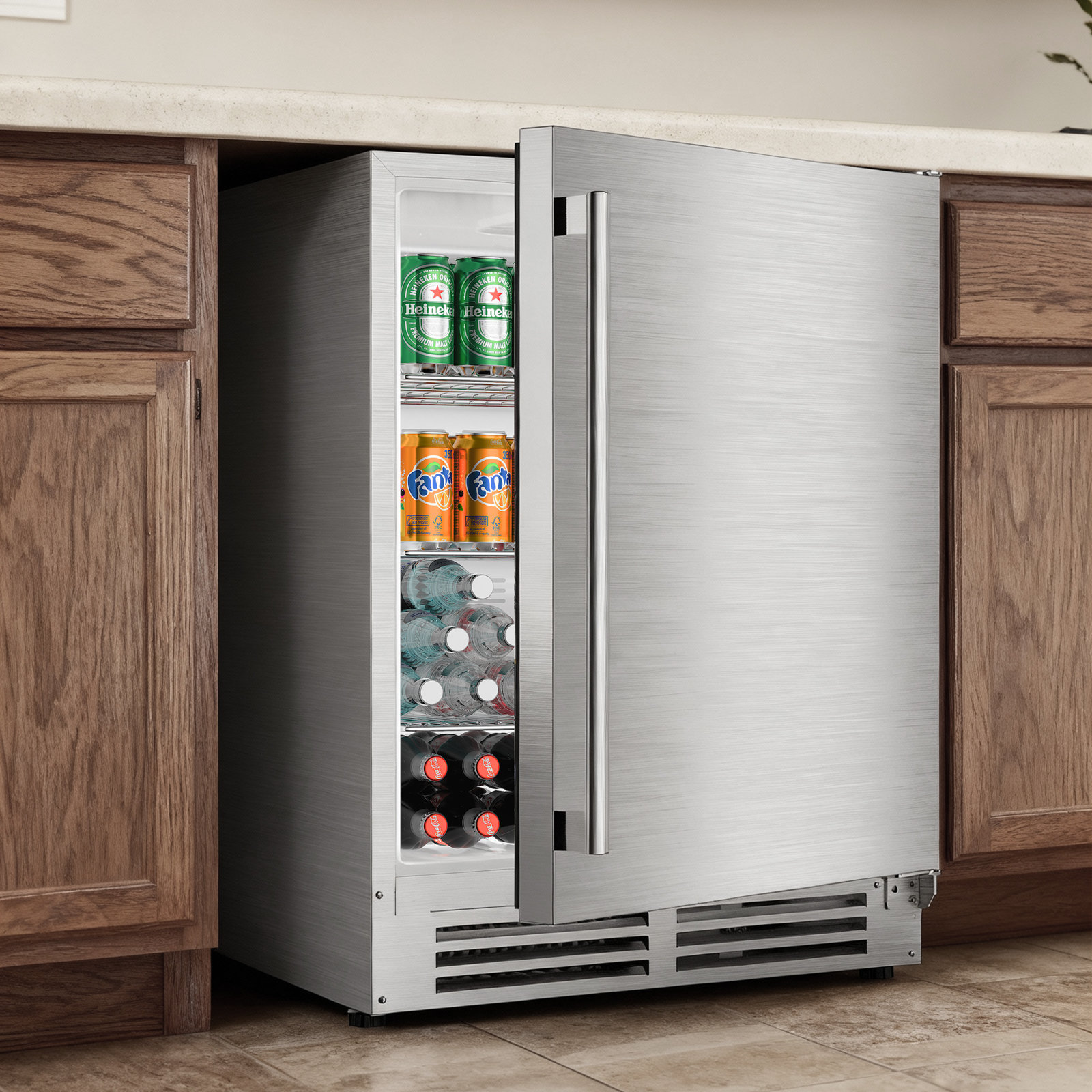 Coolake 24 Inch 180 Cans (12 Oz.) 5.3 Cubic Feet Built-in Or Freestanding Outdoor Refrigerator For Patio — FIN-0015426 | Fridge.com