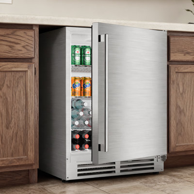 Coolake 24 Outdoor Refrigerator for Patio, 5.3 Cu.ft/180 Cans Under Counter Beverage Cooler, Stainless Steel Built-in or Freestanding Weather Proof B