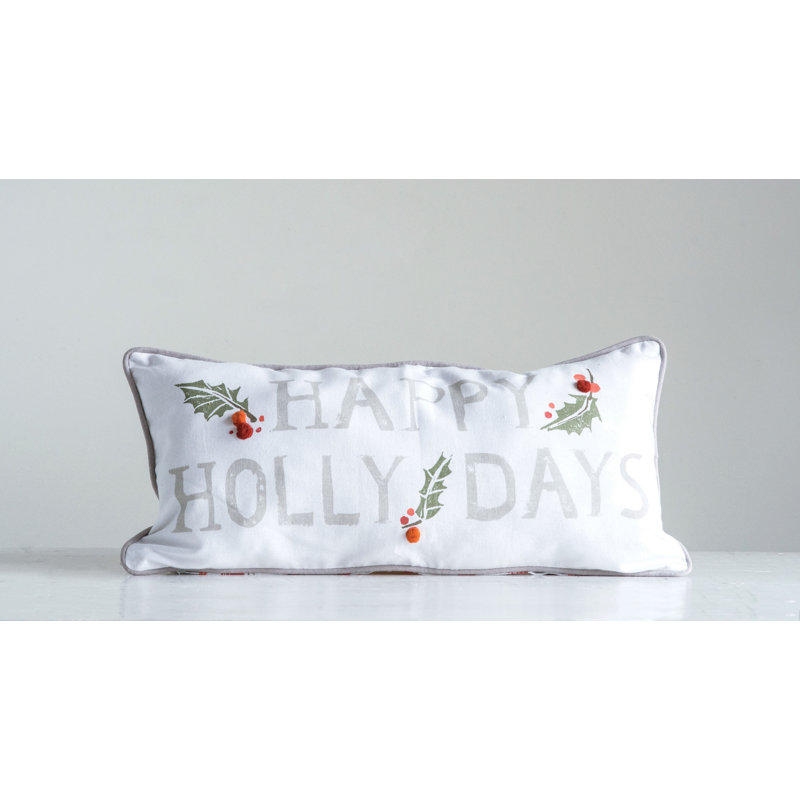  Happy Holly Days and Cardinals Reversible Cotton Throw Pillow