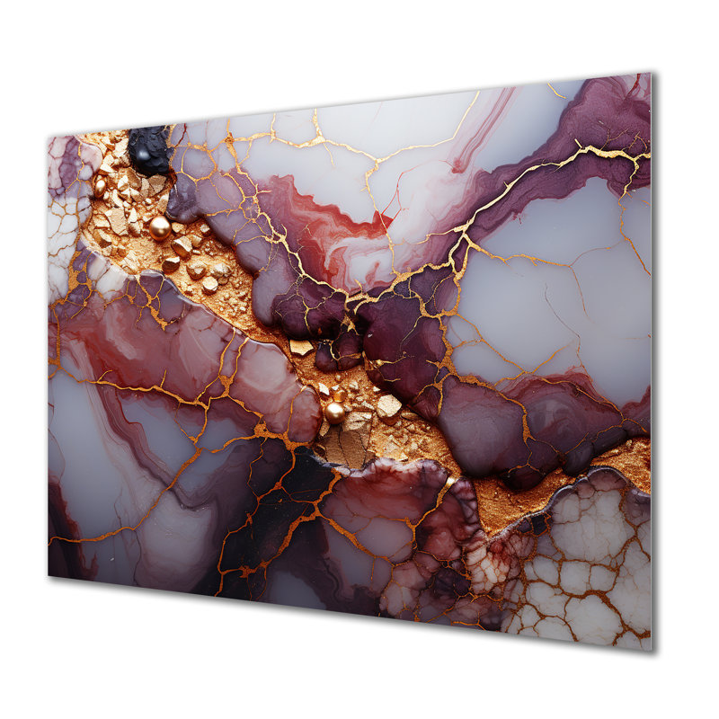 «Pink and Gold Marble River VII», reproduction d'art murale abstraite en métal, H 30 po x l 40 po x P 1,5 po