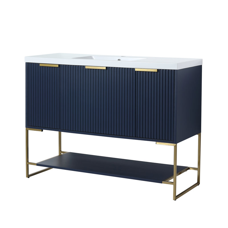 Ensemble de meuble-lavabo simple 18,1 po avec plateau en résine Chert, Bleu marine