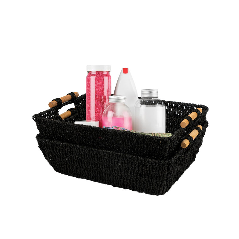 Wicker Storage Basket Set 2, Large,, Black