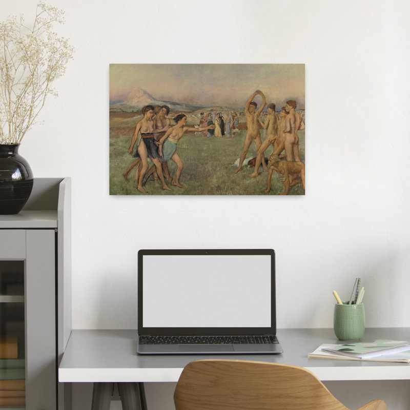 Jeunes Spartiates s'entraînant, vers 1860. Estampe d'art mural contemporaine abstraite impressionniste représentant un paysage.
