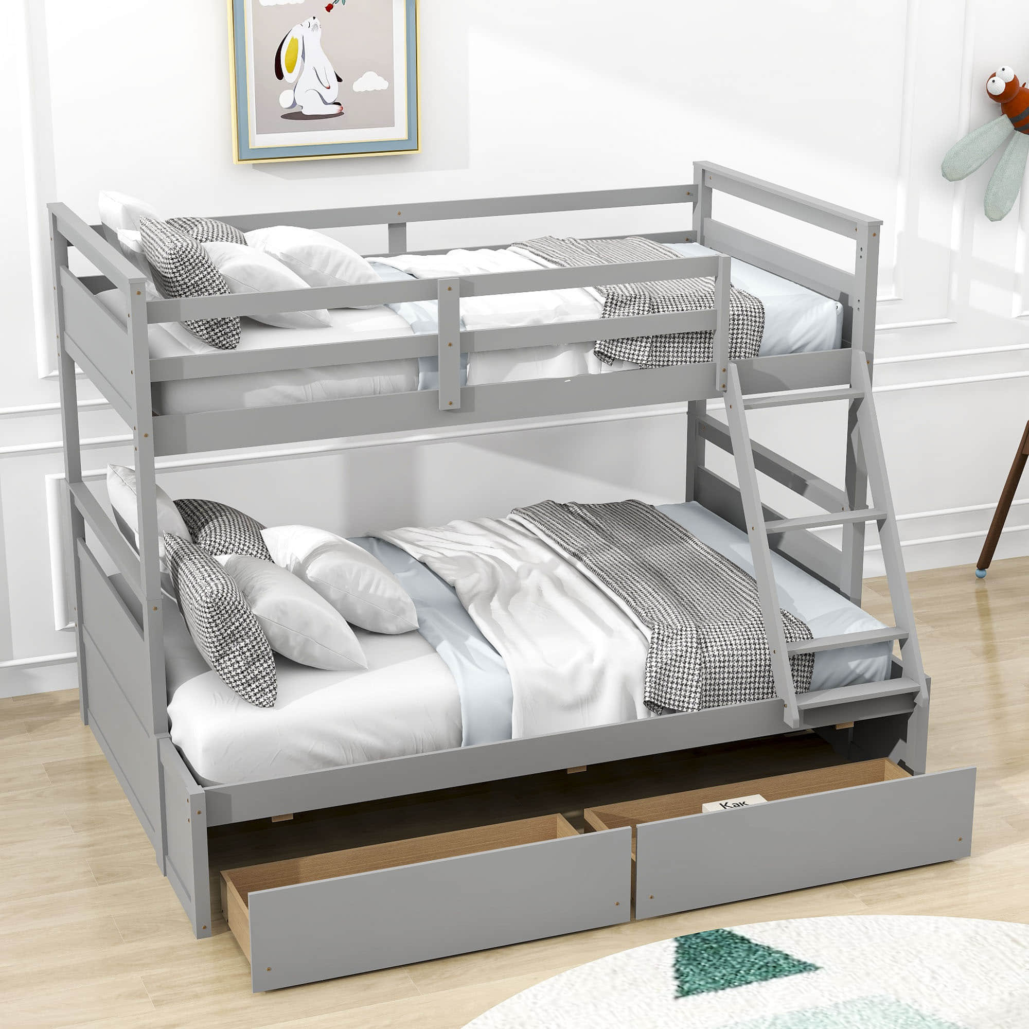 Harriet Bee Twin Over Full 2 Drawers Wooden Standard Bunk Bed - Wayfair ...