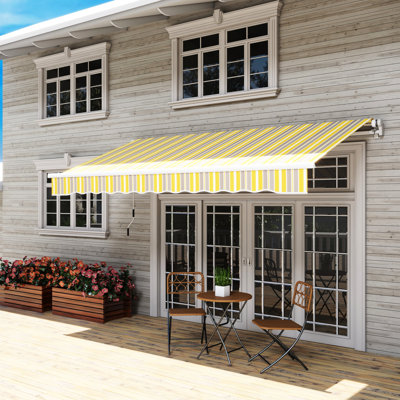 Auvent de balcon rétractable 12 pi x 10 pi. Pare-soleil avec manivelle. 280G / M et eau - Tissu, cadre en aluminium. Auvent jaune-gris pour la cour. Abri en aluminium. Terrasse de terrasse.