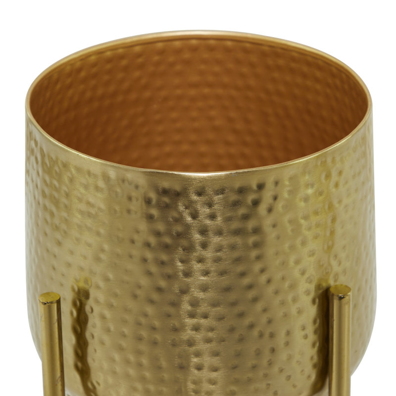 Contemporary Gold Metal Indoor Planter with X-Shaped Stand, 17" Height