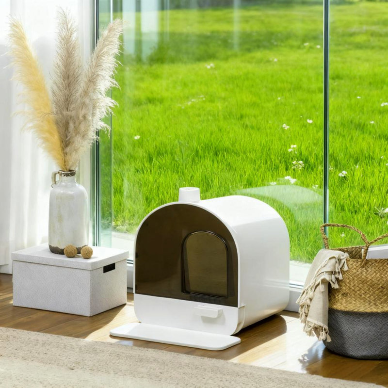Bac à litière pour chat blanc avec couvercle, filtre et couvercle à capuchon privé, plateau amovible, tapis de désodorisation pour chats de moins de 10 lb, chatons appropriés
