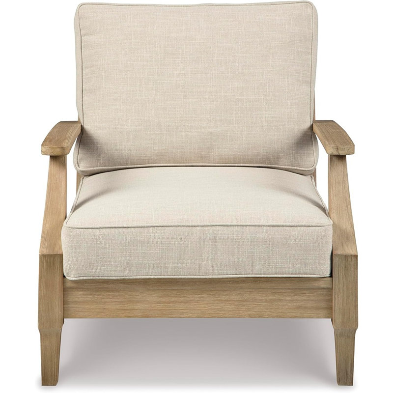 Wood Single Cushioned Lounge Chair, Beige