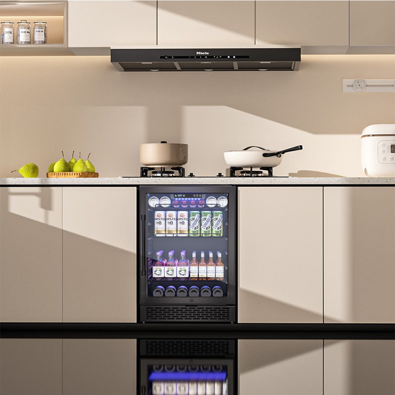24" W 18-Bottle 88-Can Beverage Refrigerator Freestanding/Built-In Cooler with Metal Finish and Adjustable Slide-Out Shelves