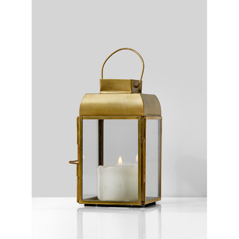 Metal Tabletop Lantern, Gold , 5.75" H x 3" W x 3" D