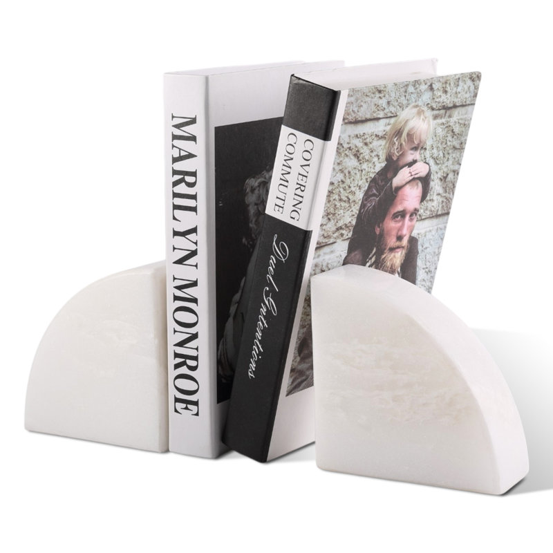 Serre-livres en marbre naturel (lot de 2), porte-livres décoratifs en pierre en forme d'arche, Blanc