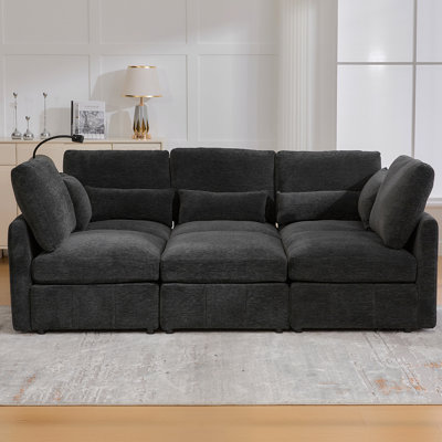 Modern Sectional Sofa Modular Sofa 85.4" U-Shaped Sofa Couch Sofa Bed L-Shaped Sofa With A Movable Ottoman And Two USB Ports And A Phone Holder For Living Room, Black