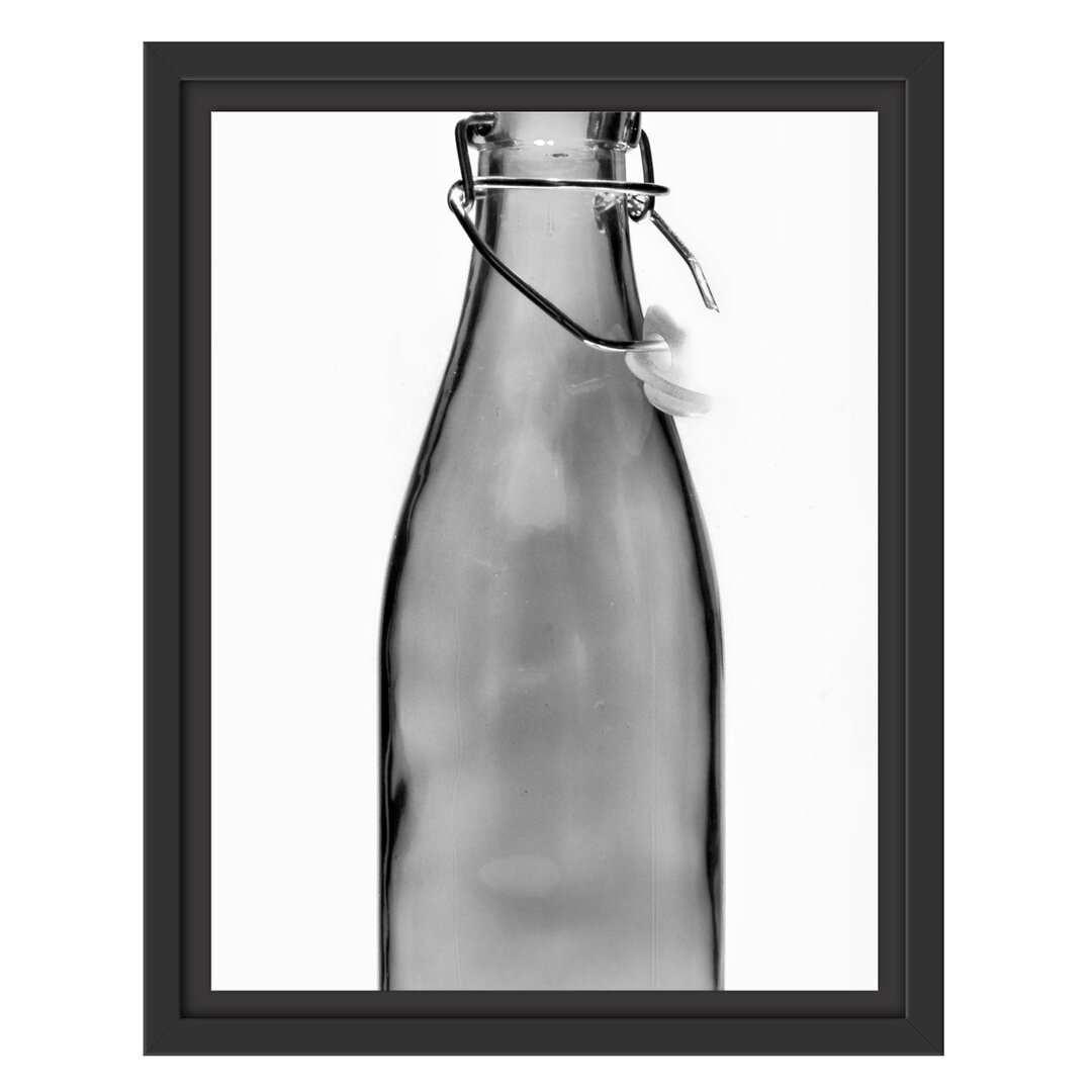 Gerahmtes Wandbild blaue Glasflasche