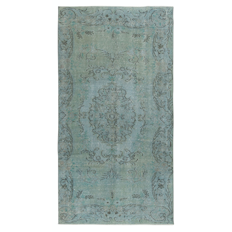 Tapis turc contemporain fait à la main 4,7 x 8,7 pi surteint en bleu clair